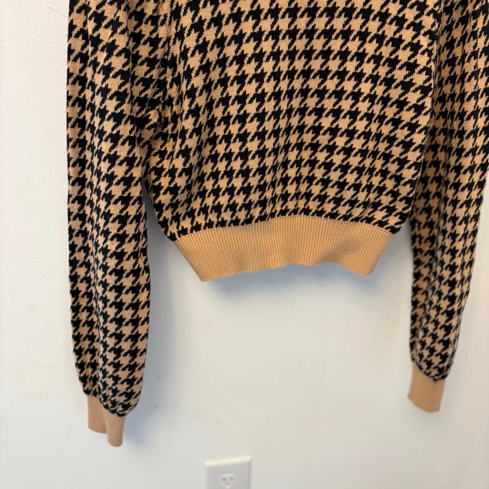 Janie and Jack Houndstooth Crop Sweater Girls 16 | Brown Black | Ruffle Collar
